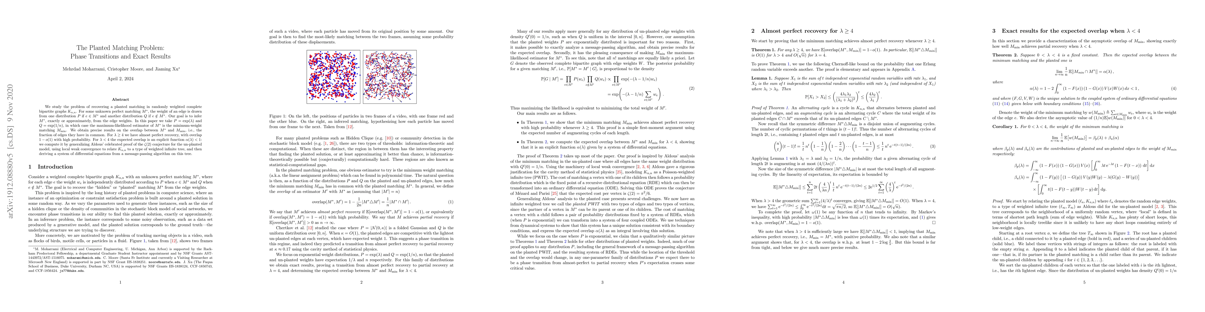 Thumbnail for The Planted Matching Problem: Phase Transitions and Exact Results