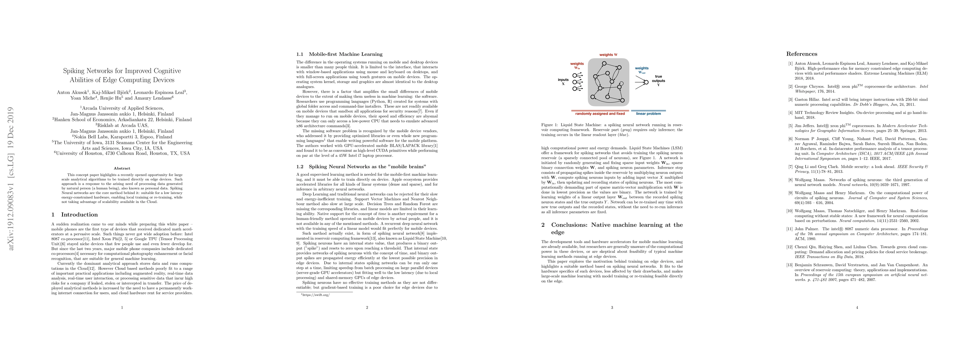 Thumbnail for Spiking Networks for Improved Cognitive Abilities of Edge Computing
  Devices