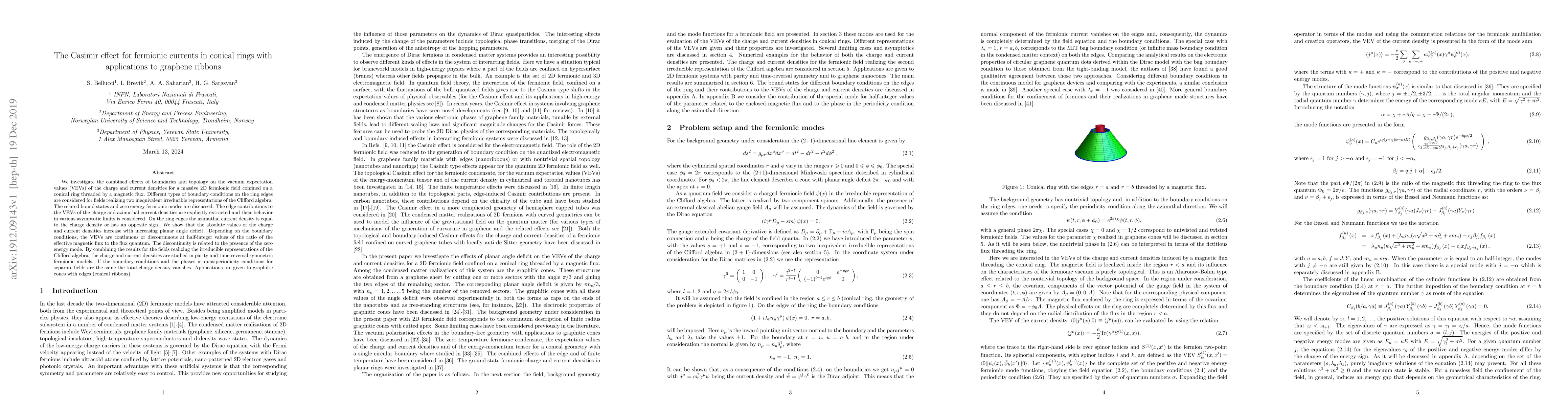 Thumbnail for The Casimir effect for fermionic currents in conical rings with
  applications to graphene ribbons