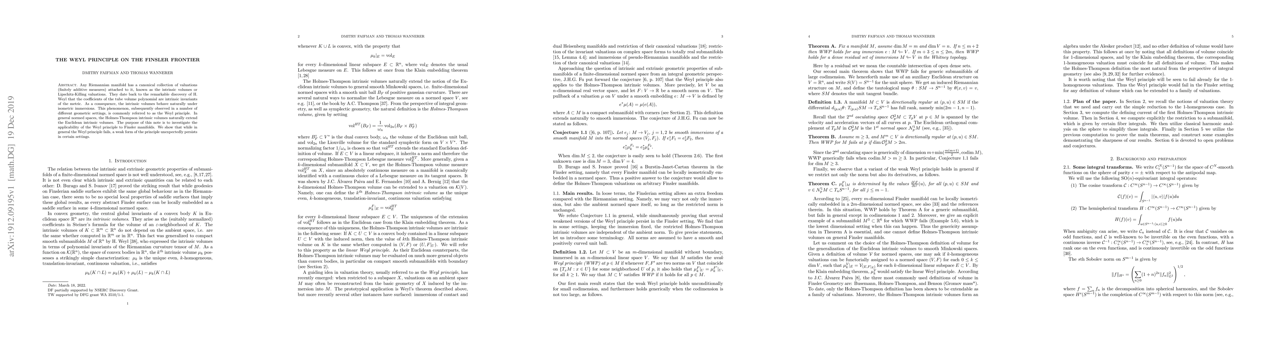 Thumbnail for The Weyl principle on the Finsler frontier