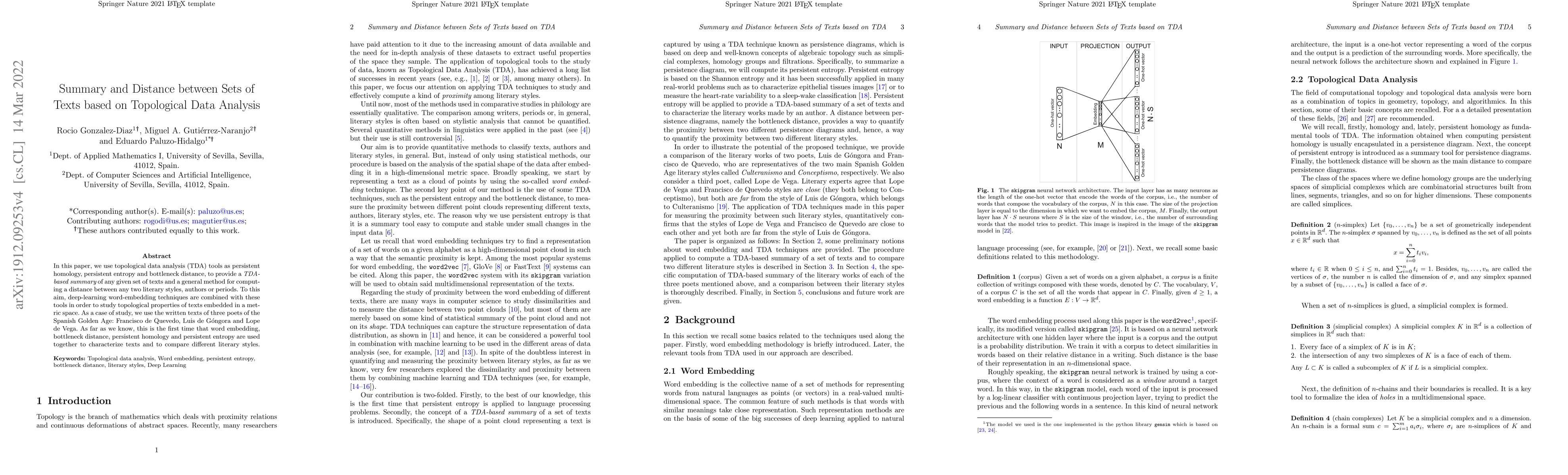 Thumbnail for Summary and Distance between Sets of Texts based on Topological Data
  Analysis
