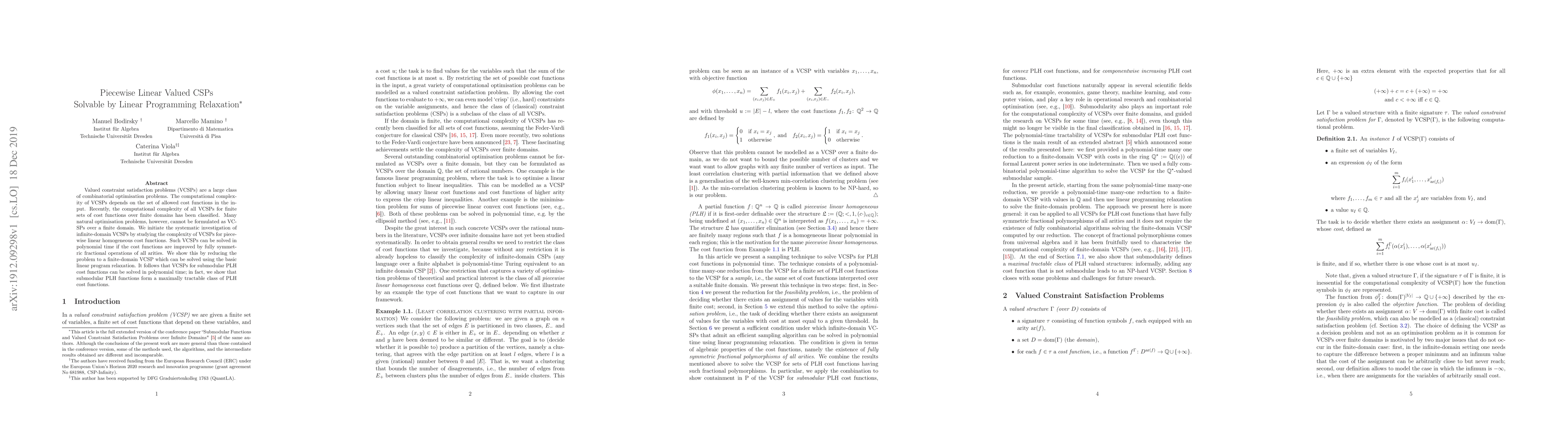 Thumbnail for Piecewise Linear Valued CSPs Solvable by Linear Programming Relaxation