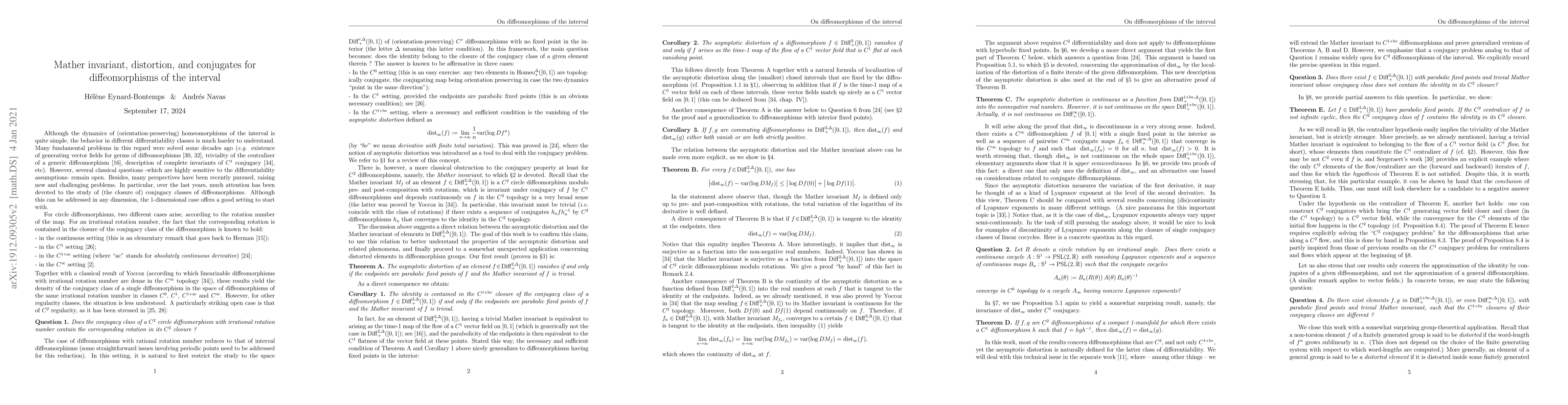 Thumbnail for Mather invariant, distortion, and conjugates for diffeomorphisms of the
  interval