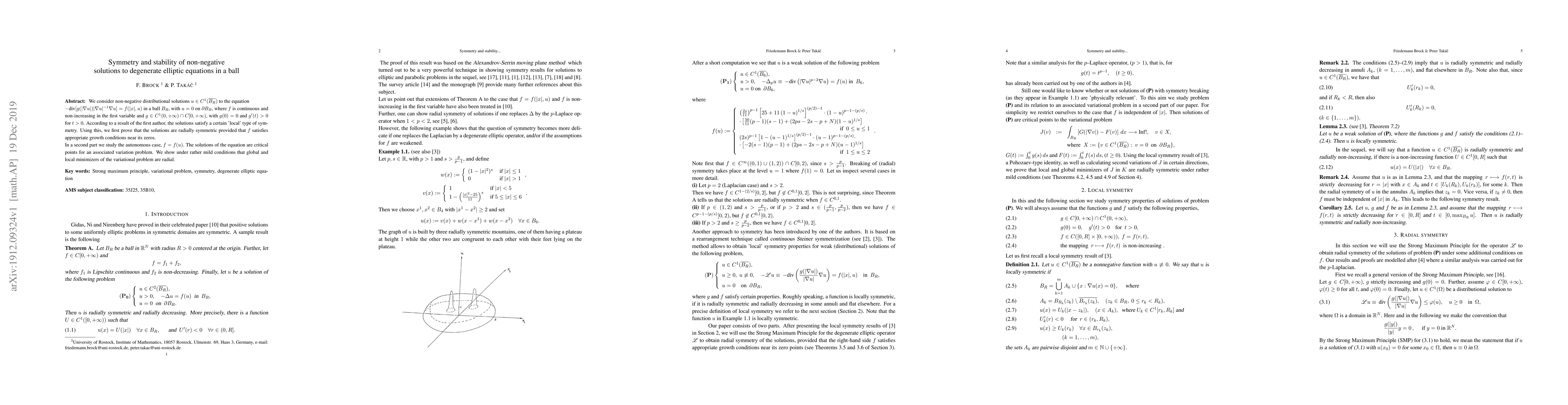 Thumbnail for Symmetry and stability of non-negative solutions to degenerate elliptic
  equations in a ball