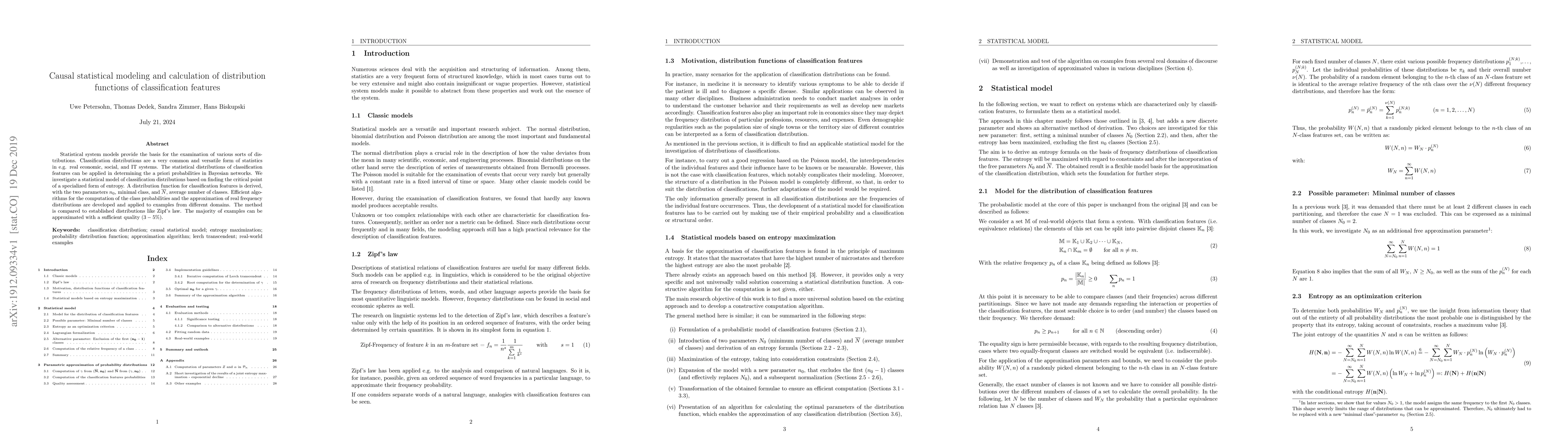 Thumbnail for Causal statistical modeling and calculation of distribution functions of
  classification features