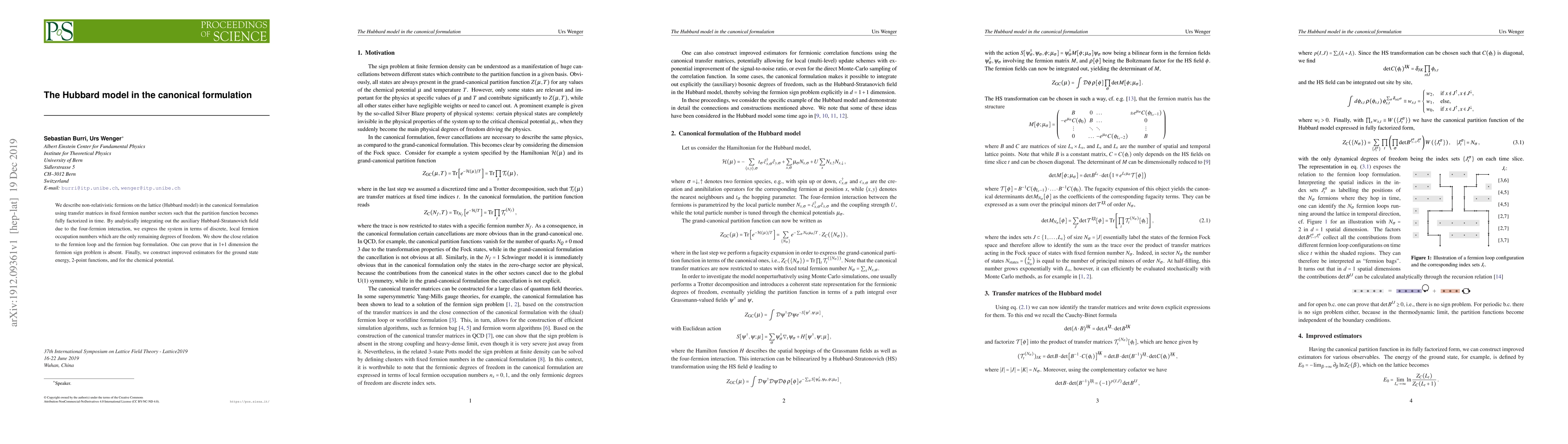 Thumbnail for The Hubbard model in the canonical formulation
