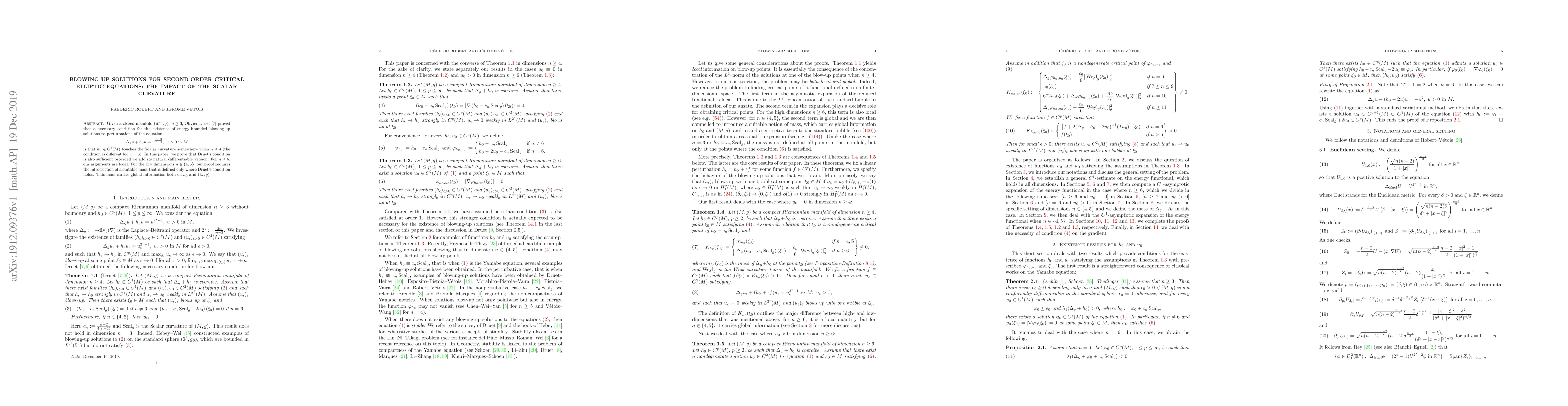 Thumbnail for Blowing-up solutions for second-order critical elliptic equations: the
  impact of the scalar curvature