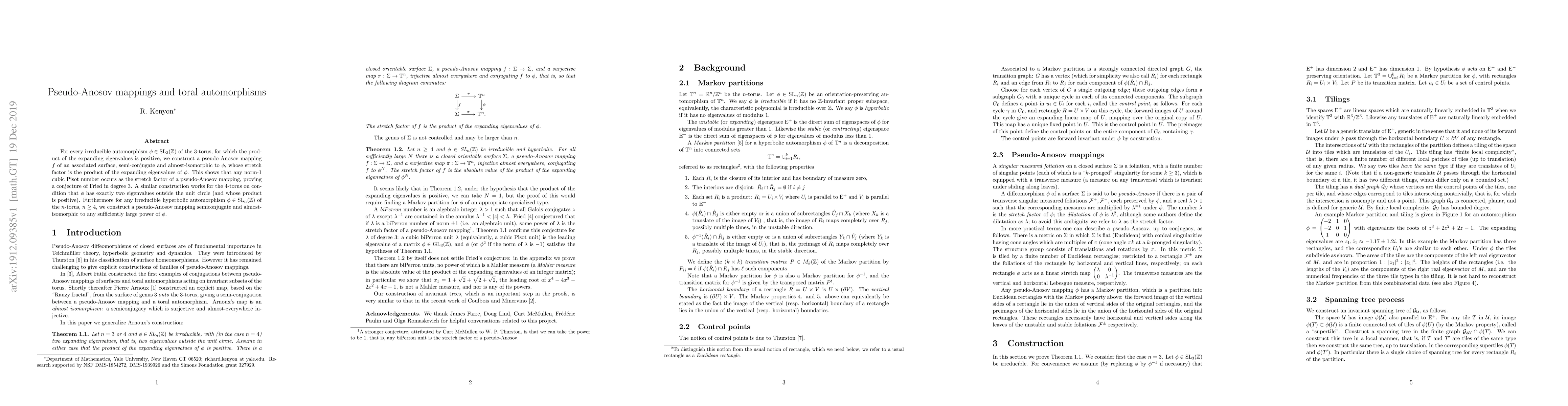 Thumbnail for Pseudo-Anosov mappings and toral automorphisms