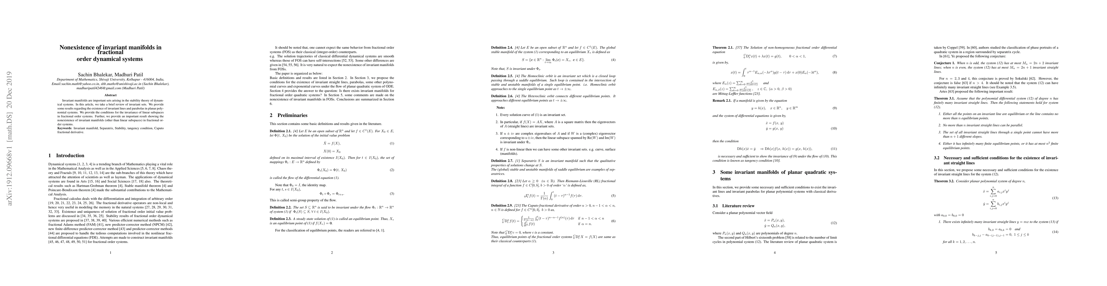 Thumbnail for Nonexistence of invariant manifolds in fractional order dynamical
  systems
