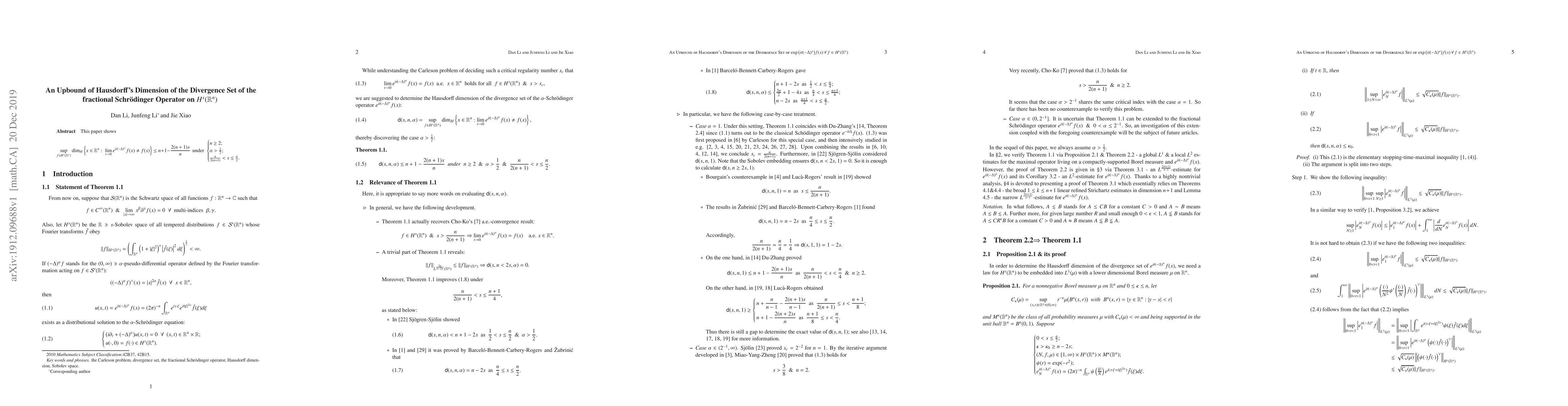 Thumbnail for An Upbound of Hausdorff's Dimension of the Divergence Set of the
  fractional Schr\"odinger Operator on $H^s(\mathbb R^n)