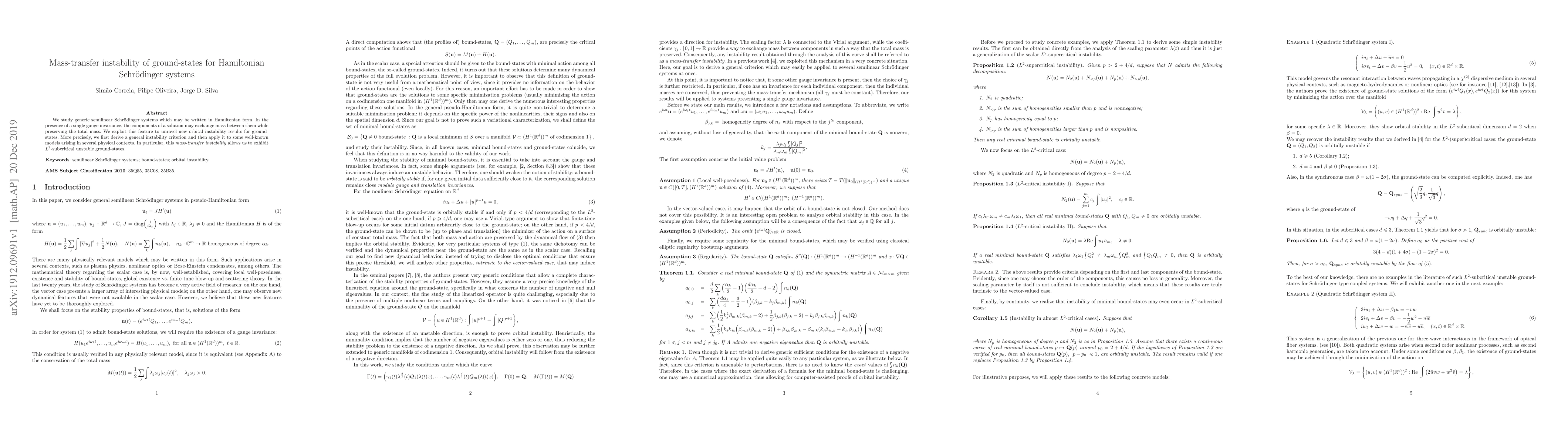 Thumbnail for Mass-transfer instability of ground-states for Hamiltonian Schr\"odinger
  systems