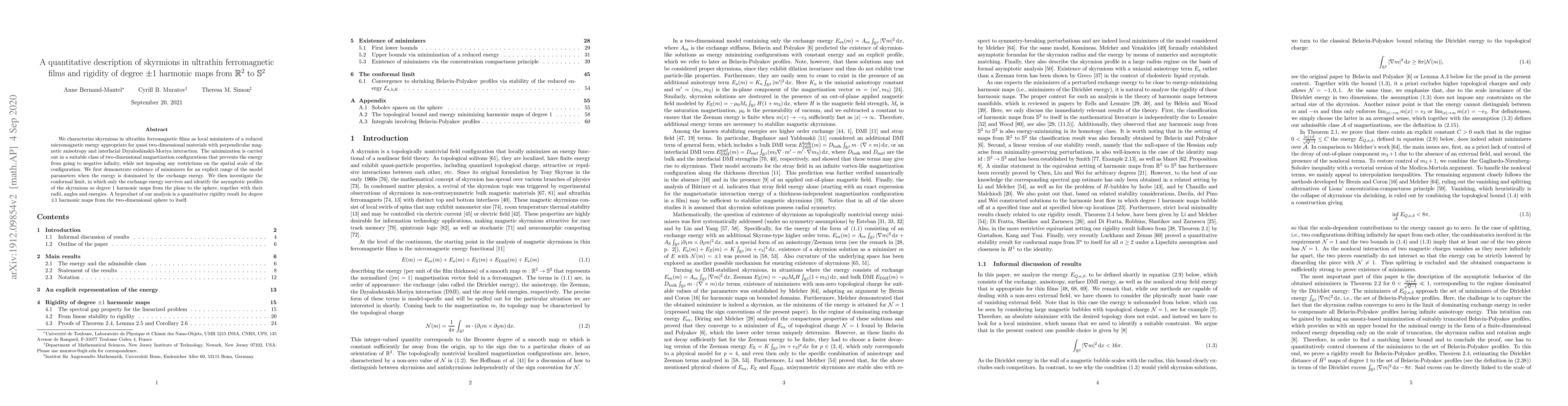Thumbnail for A quantitative description of skyrmions in ultrathin ferromagnetic films
  and rigidity of degree $\pm1$ harmonic maps from $\mathbb{R}^2$ to
  $\mathbb{S}^2$