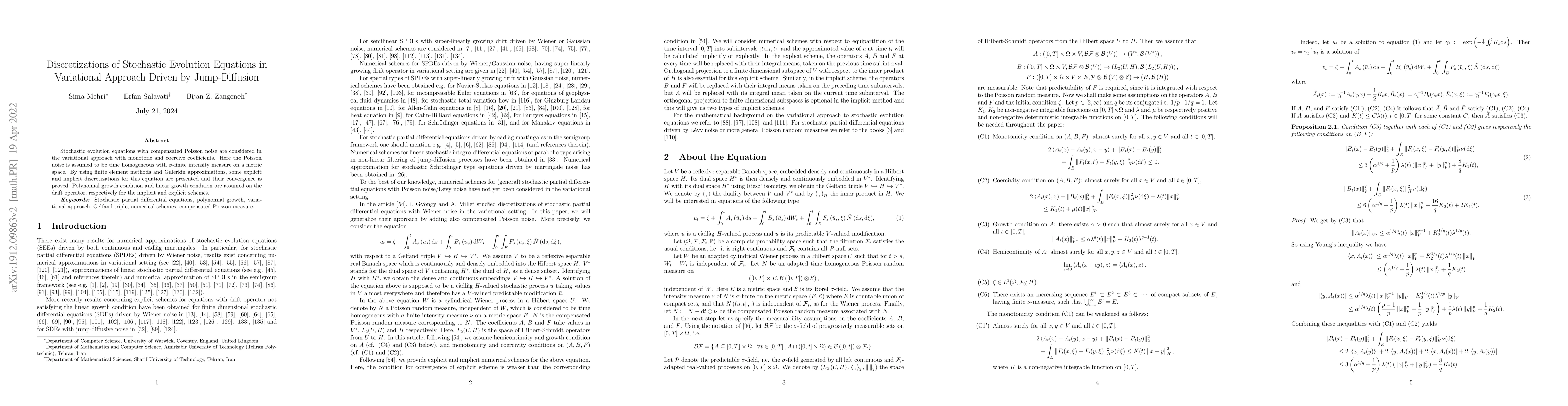 Thumbnail for Discretizations of Stochastic Evolution Equations in Variational
  Approach Driven by Jump-Diffusion