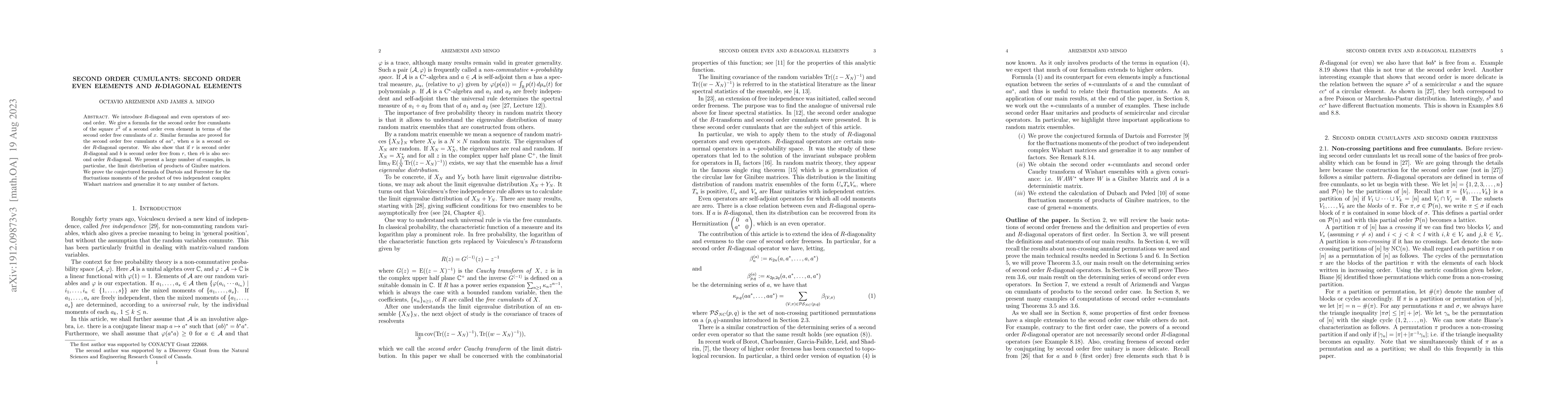 Thumbnail for Second Order Cumulants: second order even elements and R-diagonal
  elements
