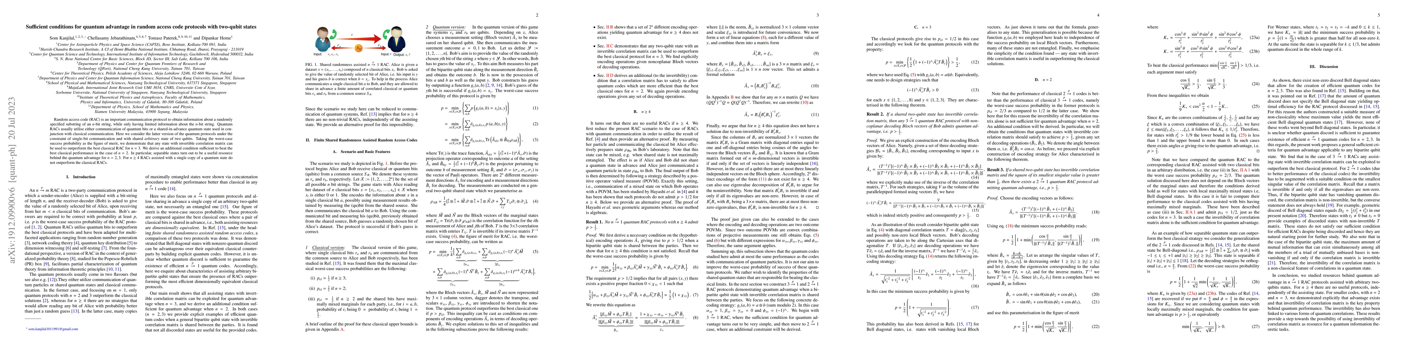 Thumbnail for Sufficient conditions for quantum advantage in random access code
  protocols with two-qubit states