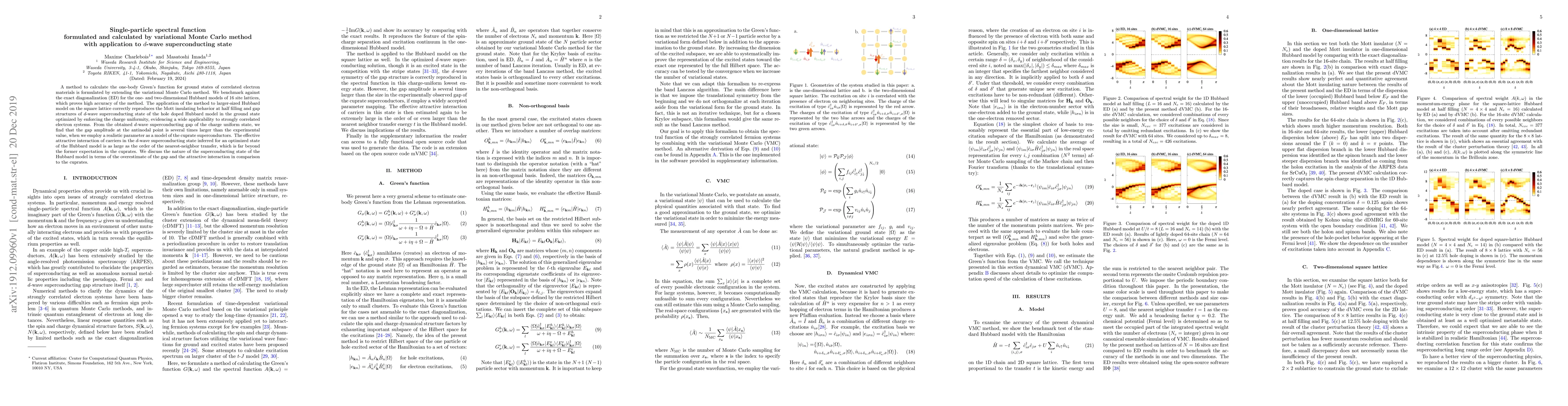 Thumbnail for Single-particle spectral function formulated and calculated by
  variational Monte Carlo method with application to $d$-wave superconducting
  state