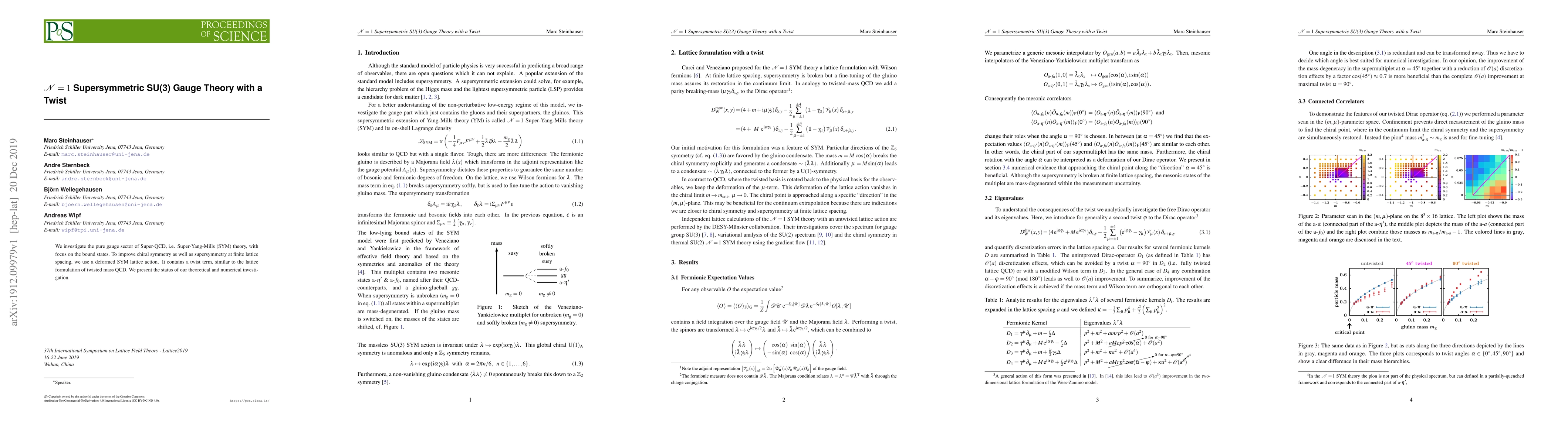 Thumbnail for $\mathcal{N}=1$ Supersymmetric SU(3) Gauge Theory with a Twist