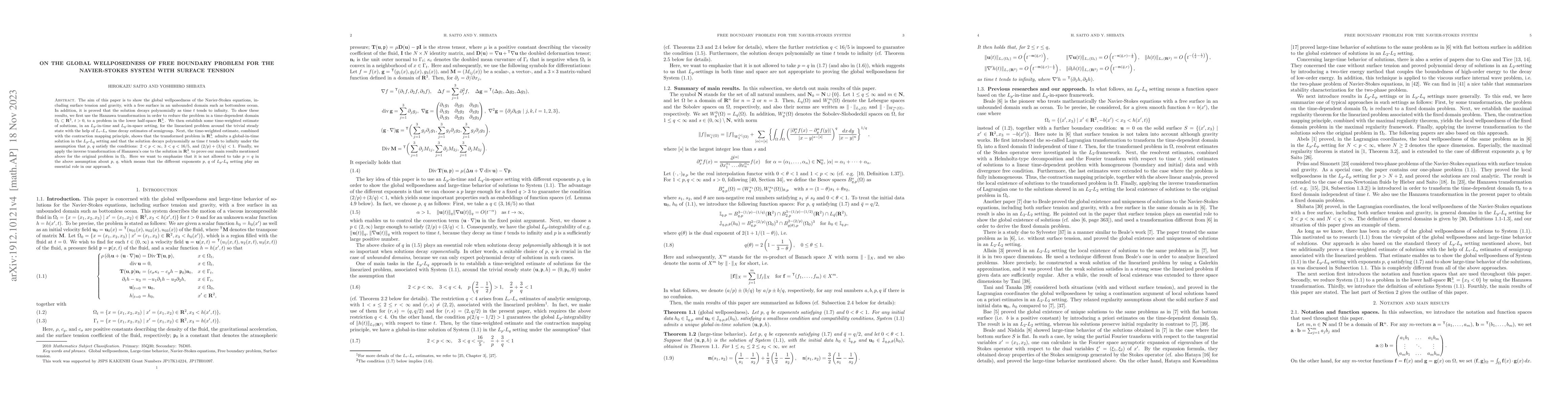 Thumbnail for On the global wellposedness of free boundary problem for the
  Navier-Stokes system with surface tension
