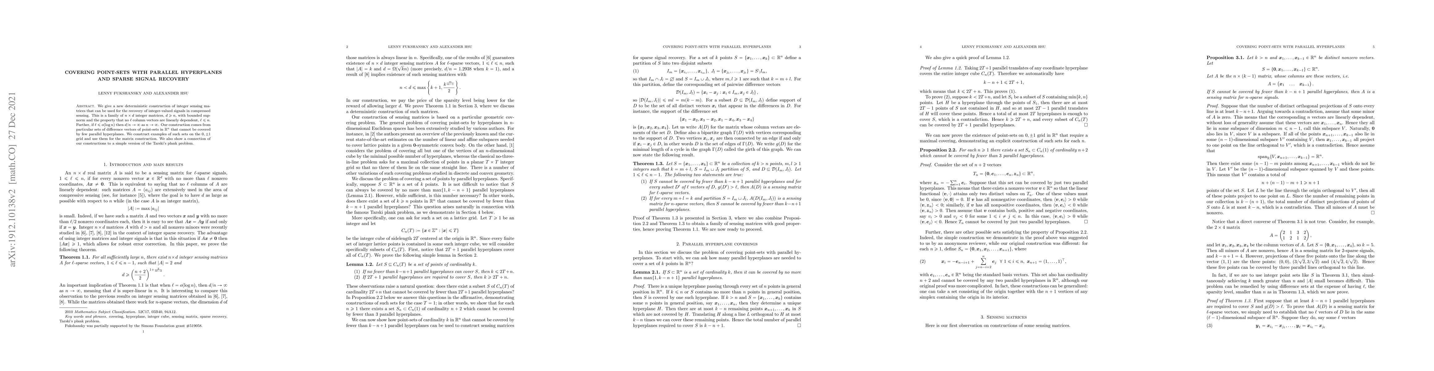 Thumbnail for Covering point-sets with parallel hyperplanes and sparse signal recovery