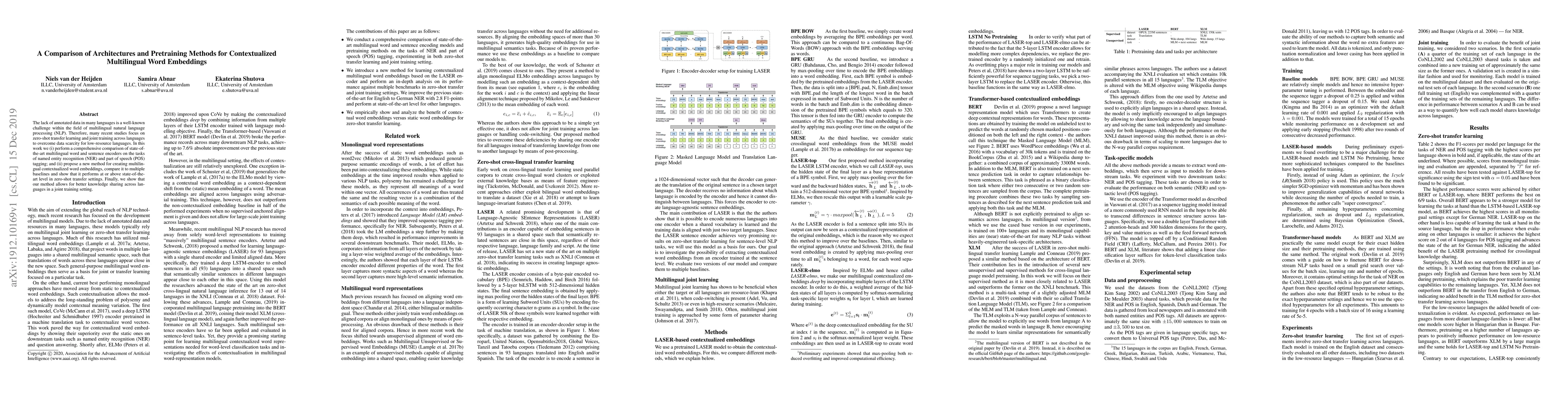 Thumbnail for A Comparison of Architectures and Pretraining Methods for Contextualized
  Multilingual Word Embeddings