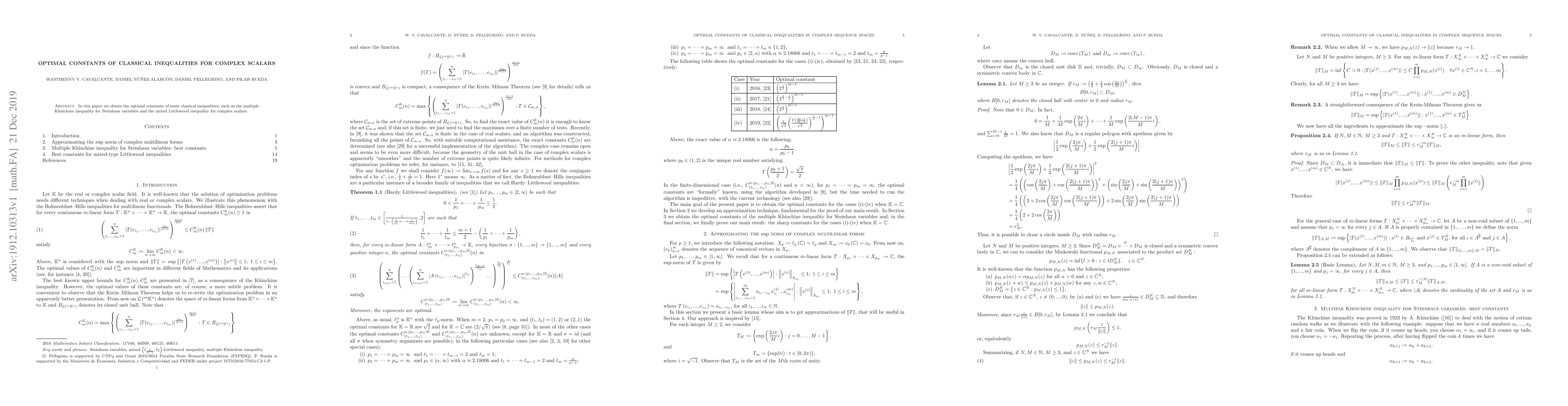 Thumbnail for Optimal constants of classical inequalities in complex sequence spaces