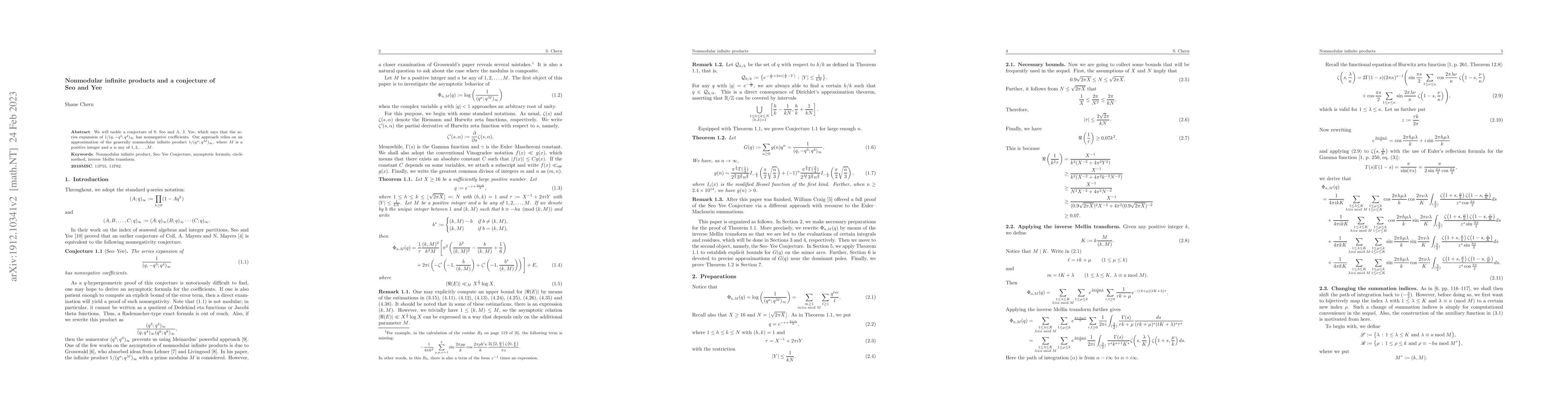 Thumbnail for Nonmodular infinite products and a conjecture of Seo and Yee