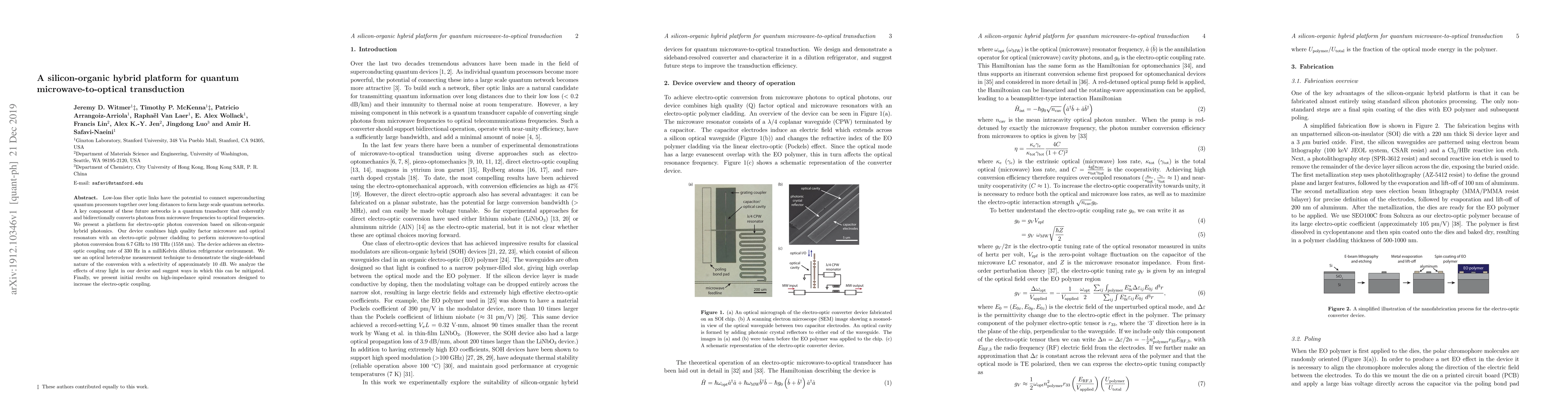 Thumbnail for A silicon-organic hybrid platform for quantum microwave-to-optical
  transduction