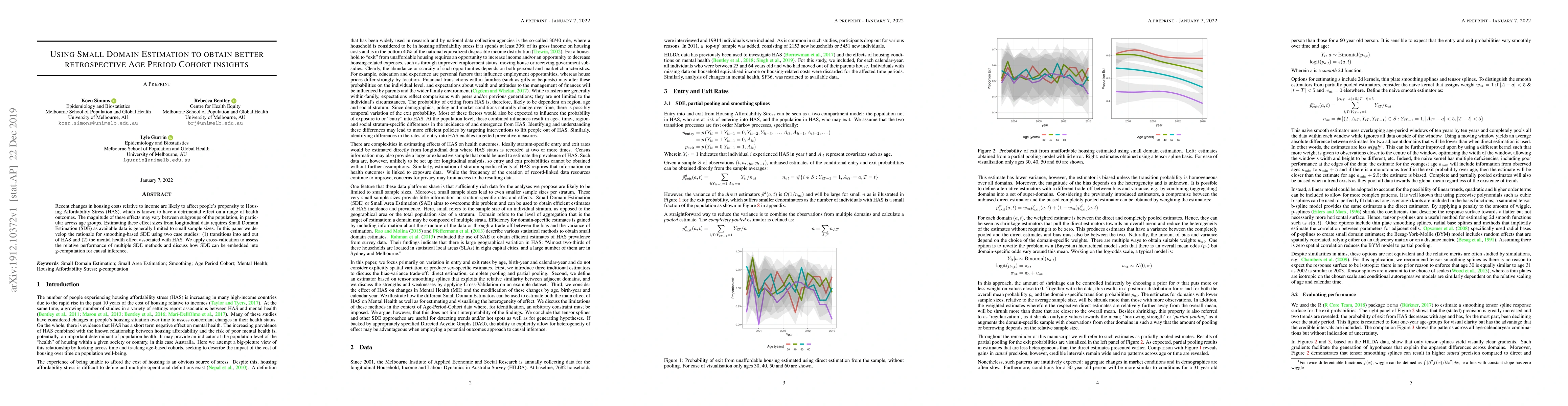 Thumbnail for Using Small Domain Estimation to obtain better retrospective Age Period
  Cohort insights