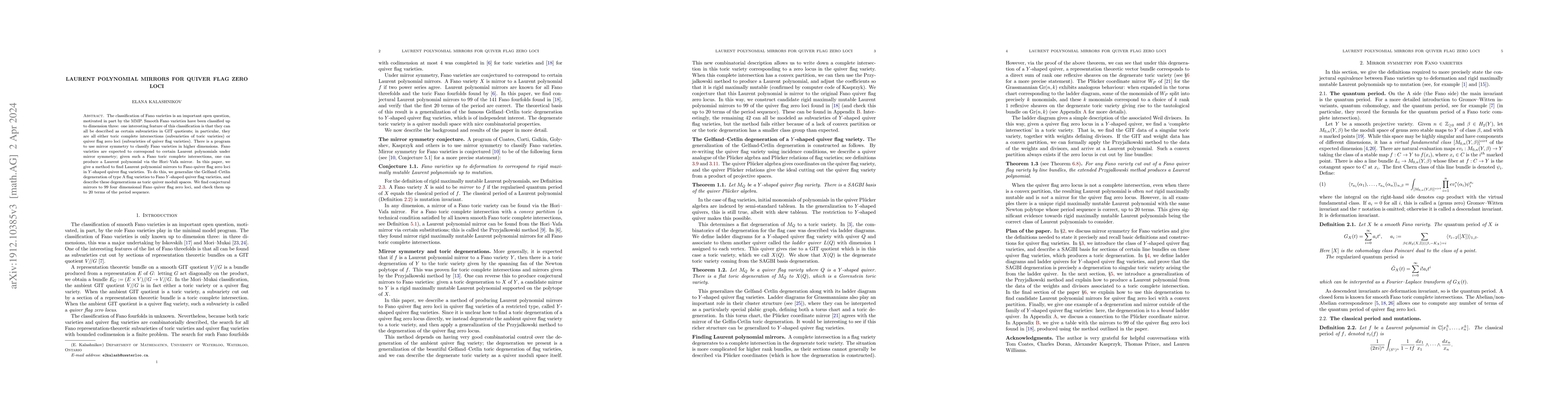 Thumbnail for Laurent polynomial mirrors for quiver flag zero loci