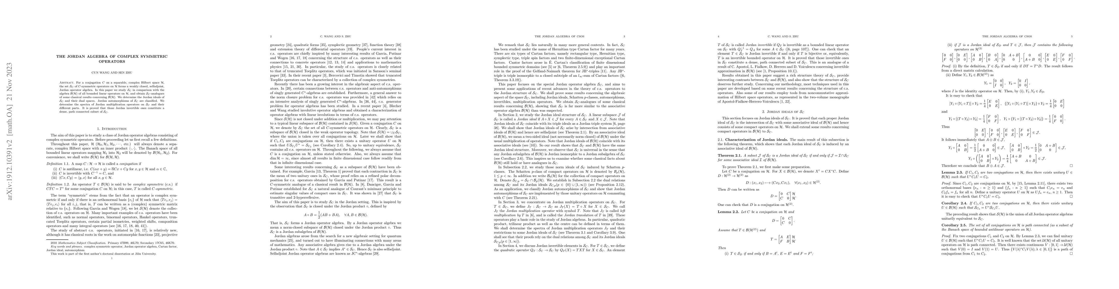 Thumbnail for The Jordan algebra of complex symmetric operators