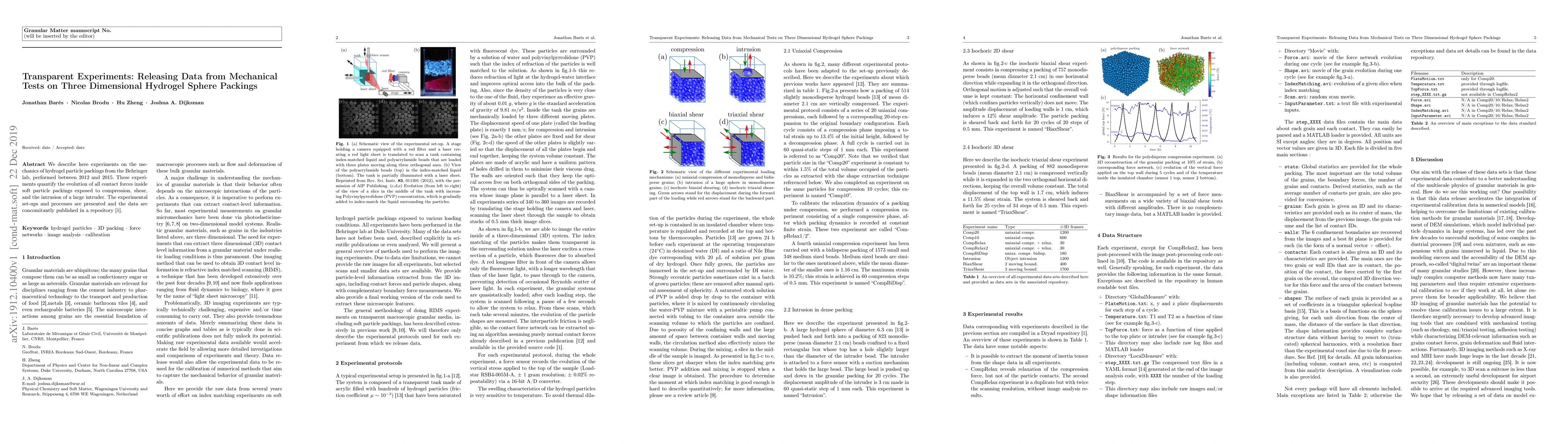 Thumbnail for Transparent Experiments: Releasing Data from Mechanical Tests on Three
  Dimensional Hydrogel Sphere Packings
