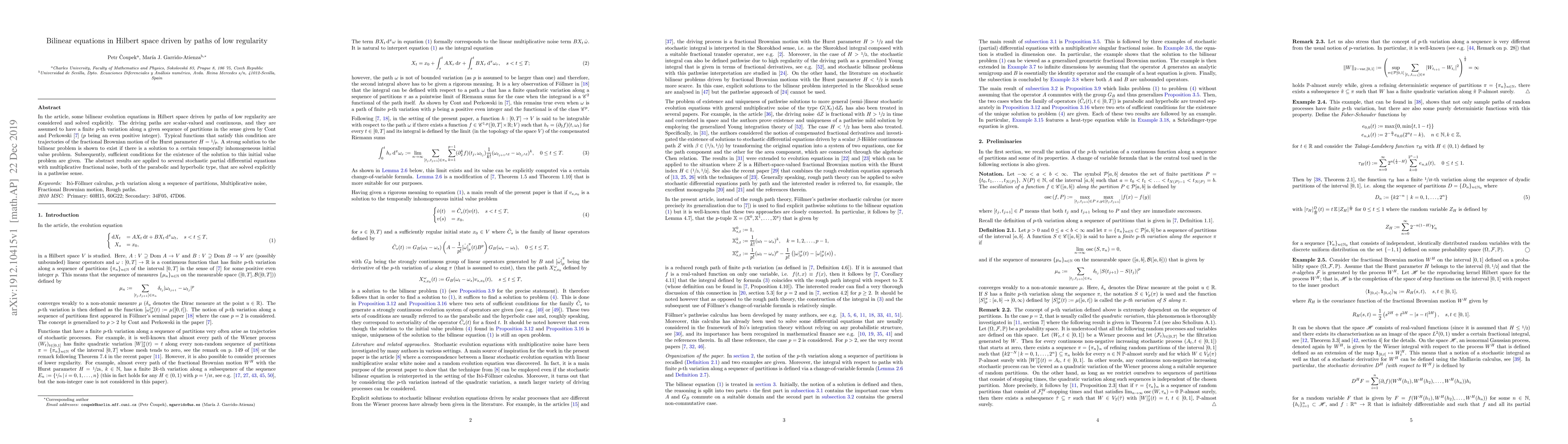 Thumbnail for Bilinear equations in Hilbert space driven by paths of low regularity