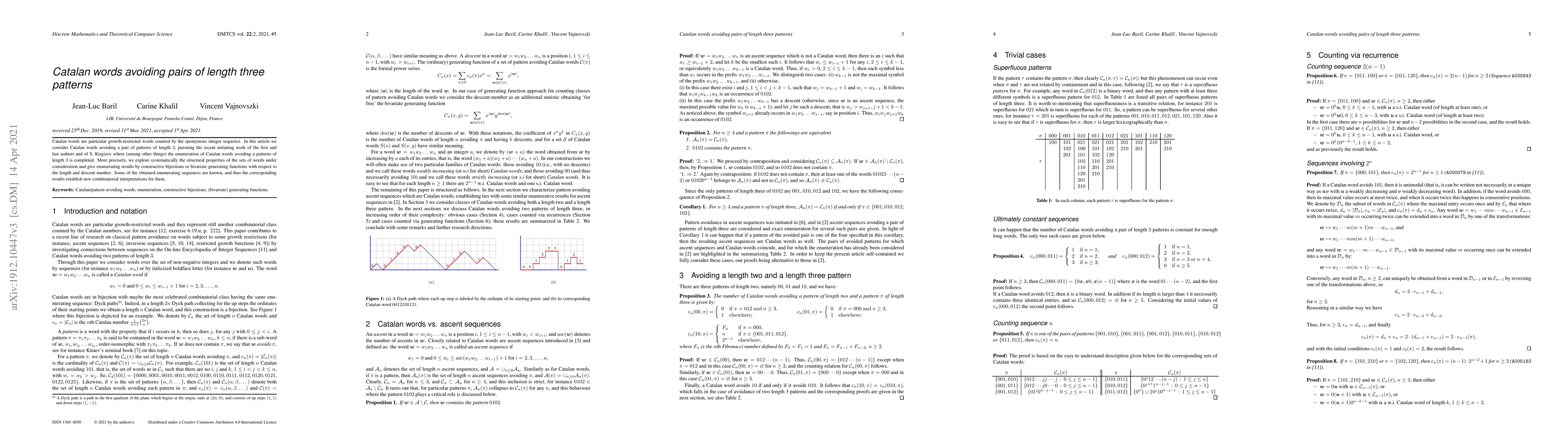 Thumbnail for Catalan words avoiding pairs of length three patterns