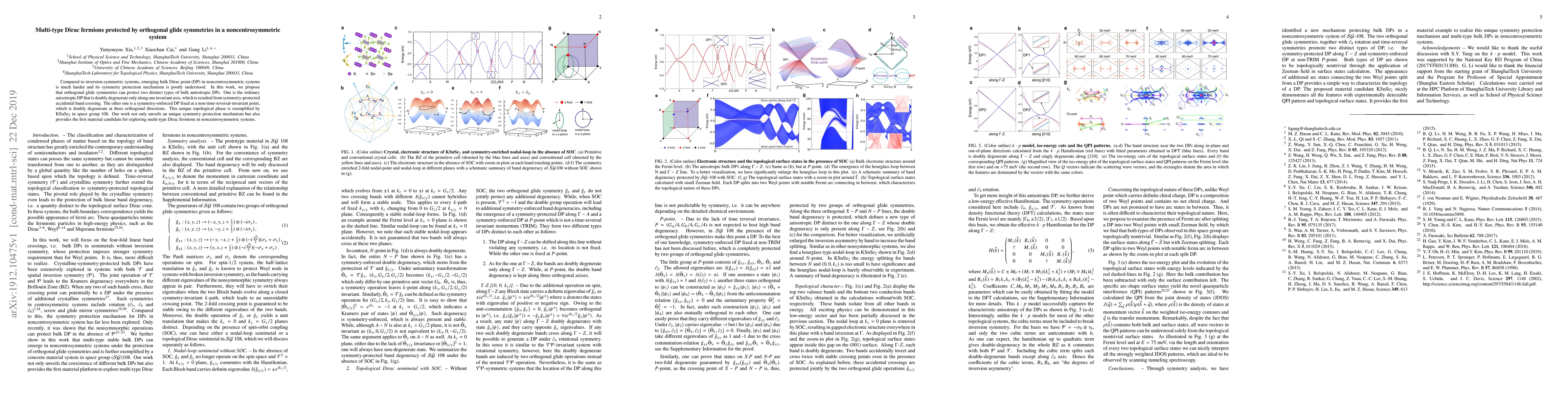 Thumbnail for Multi-type Dirac fermions protected by orthogonal glide symmetries in a
  noncentrosymmetric system