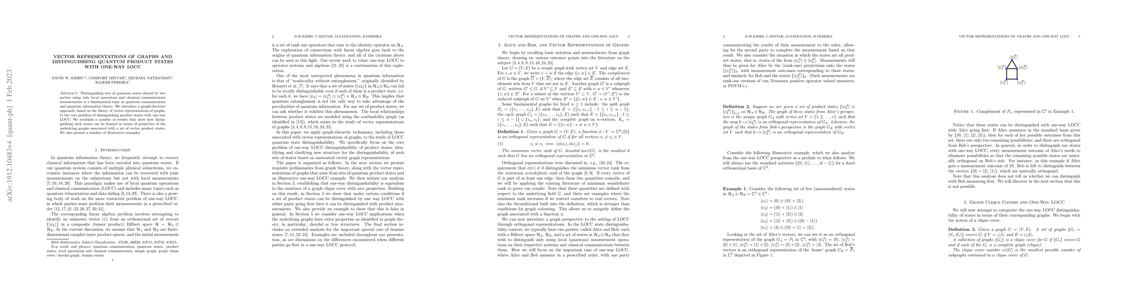 Thumbnail for Vector Representations of Graphs and Distinguishing Quantum Product
  States with One-way LOCC