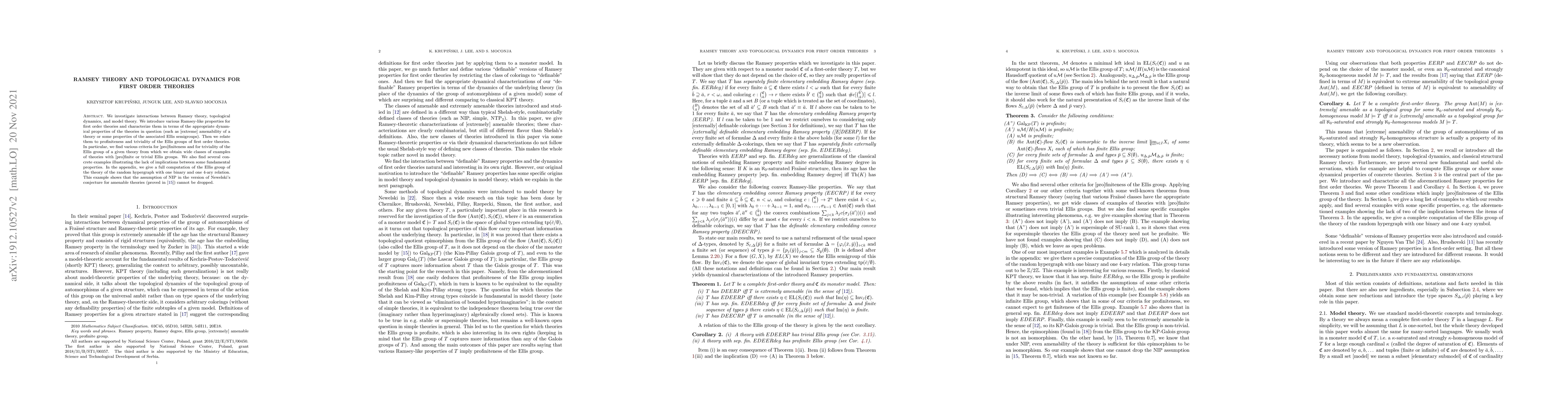 Thumbnail for Ramsey theory and topological dynamics for first order theories