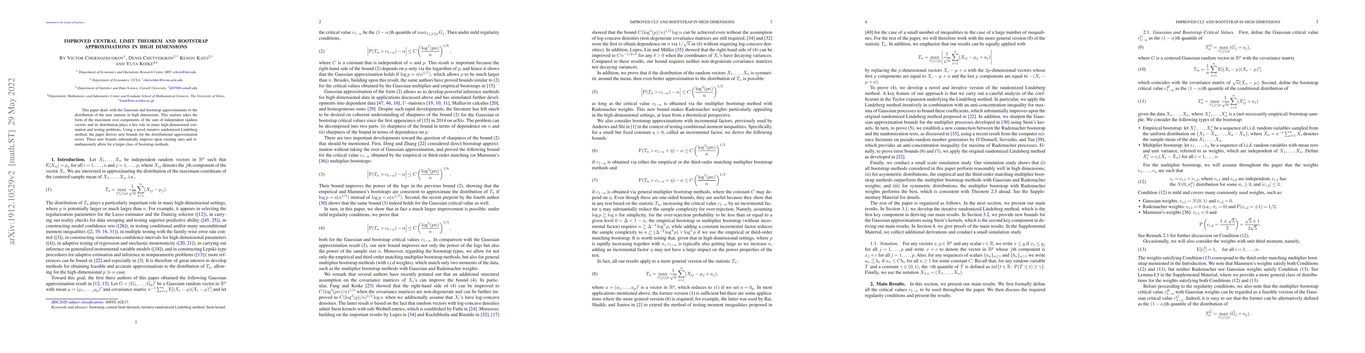 Thumbnail for Improved Central Limit Theorem and bootstrap approximations in high
  dimensions
