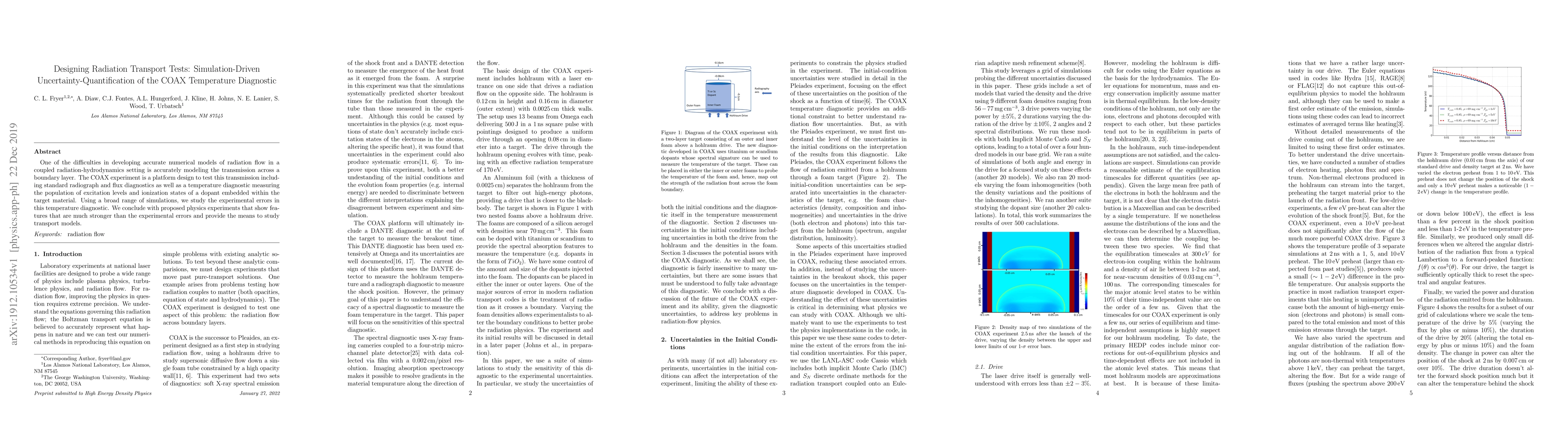 Thumbnail for Designing Radiation Transport Tests: Simulation-Driven
  Uncertainty-Quantification of the COAX Temperature Diagnostic