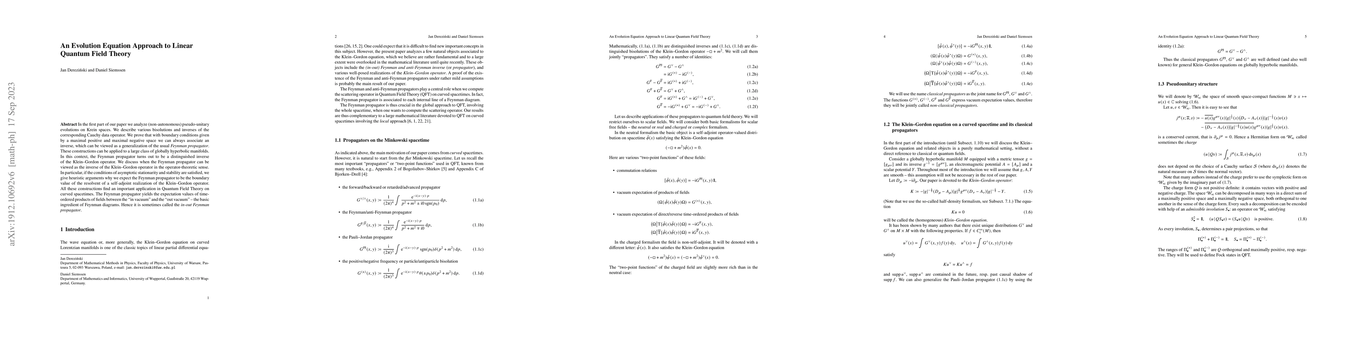 Thumbnail for An Evolution Equation Approach to Linear Quantum Field Theory