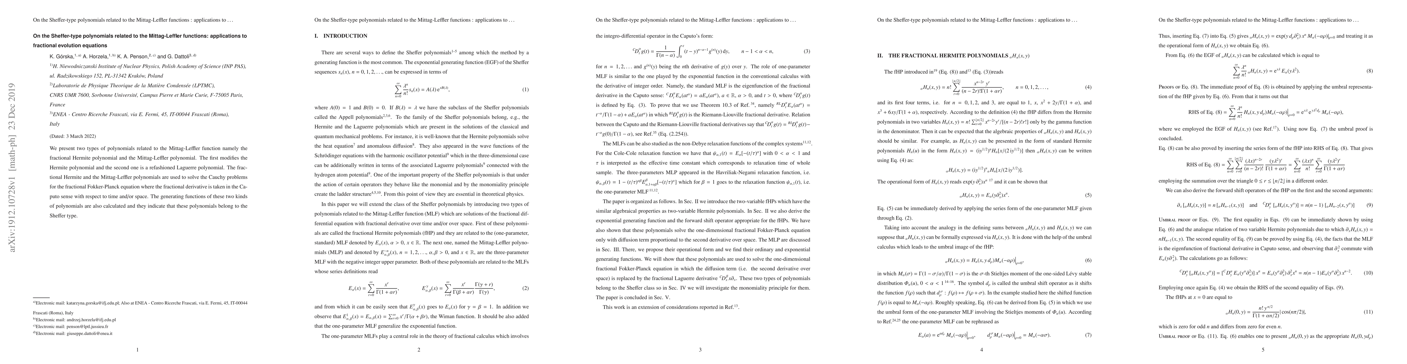Thumbnail for On the Sheffer-type polynomials related to the Mittag-Leffler functions:
  applications to fractional evolution equations