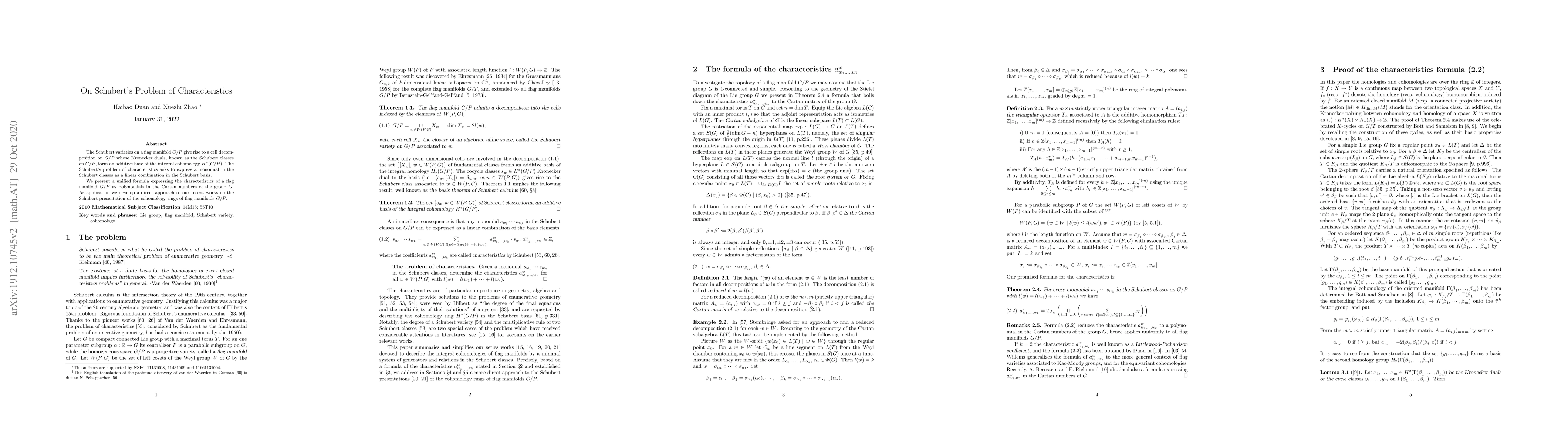 Thumbnail for On Schubert's Problem of Characteristics