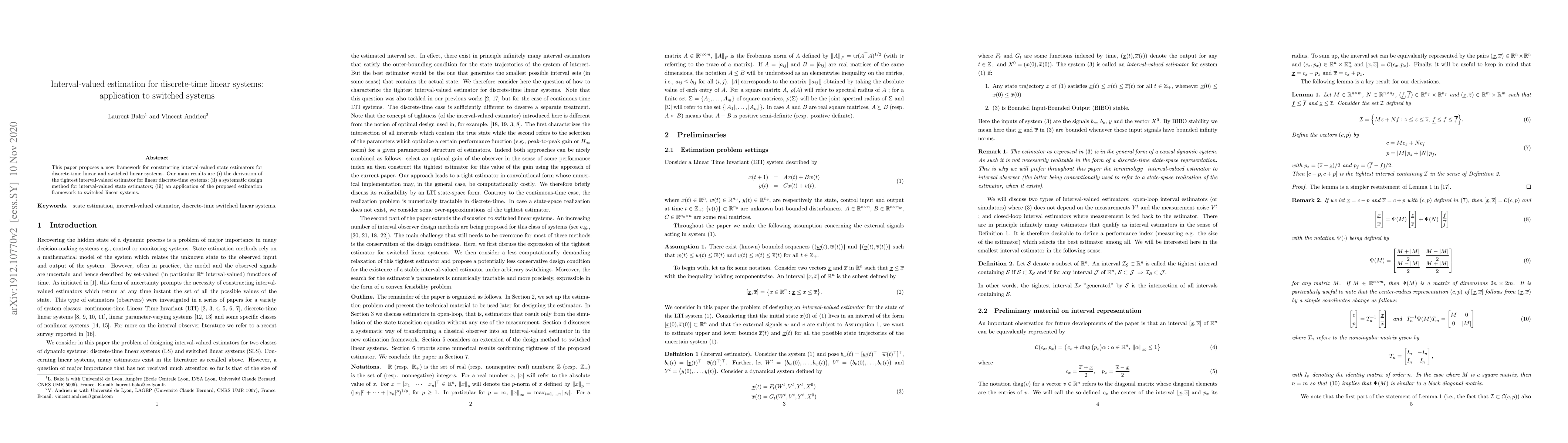 Thumbnail for Interval-valued estimation for discrete-time linear systems: application
  to switched systems