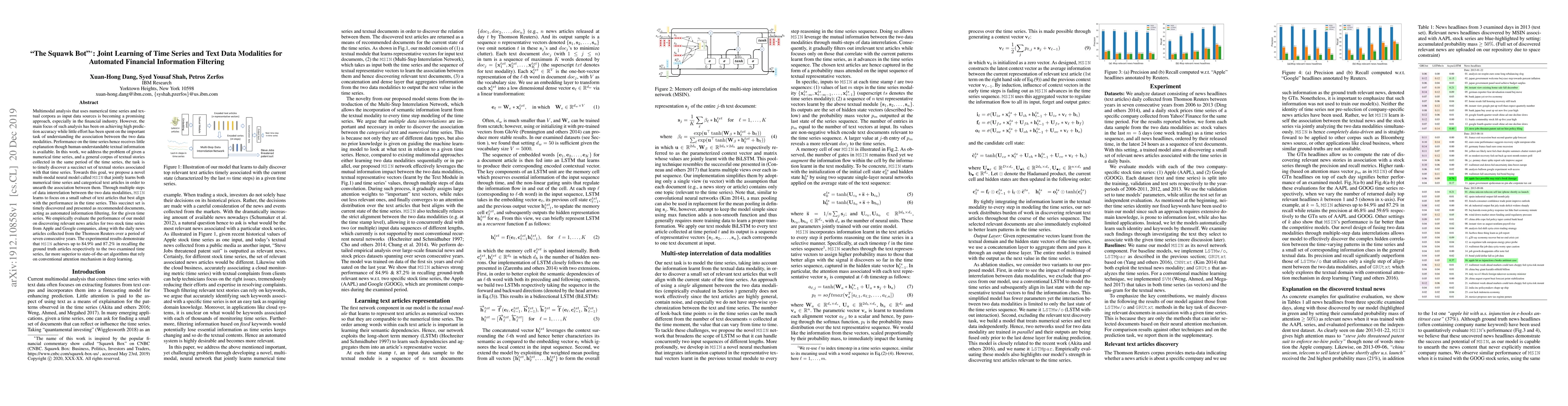 Thumbnail for "The Squawk Bot": Joint Learning of Time Series and Text Data Modalities
  for Automated Financial Information Filtering