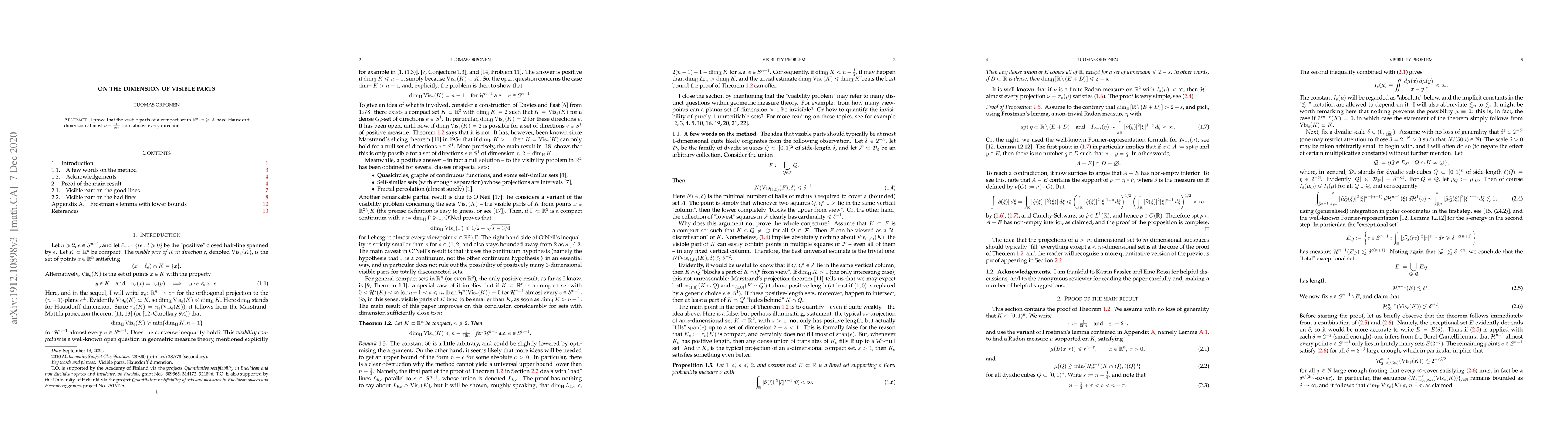 Thumbnail for On the dimension of visible parts