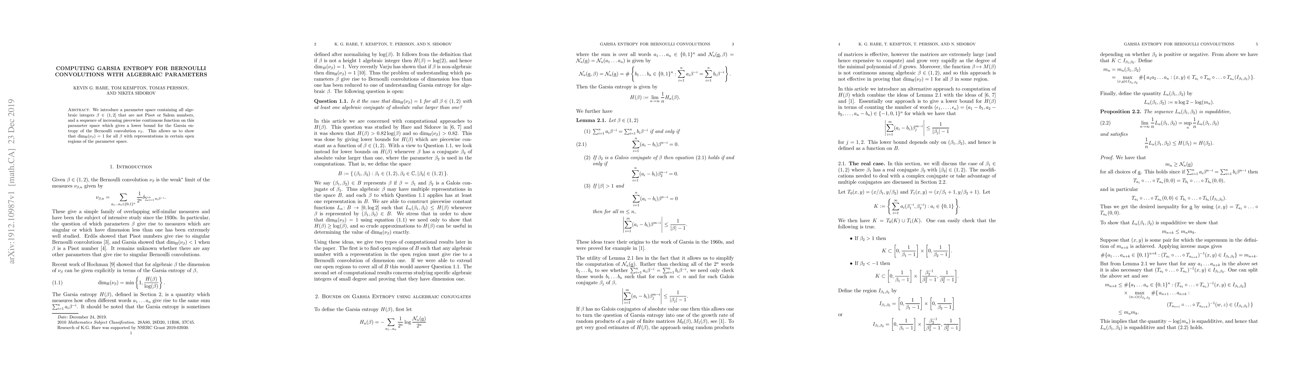 Thumbnail for Computing Garsia Entropy for Bernoulli Convolutions with Algebraic
  Parameters