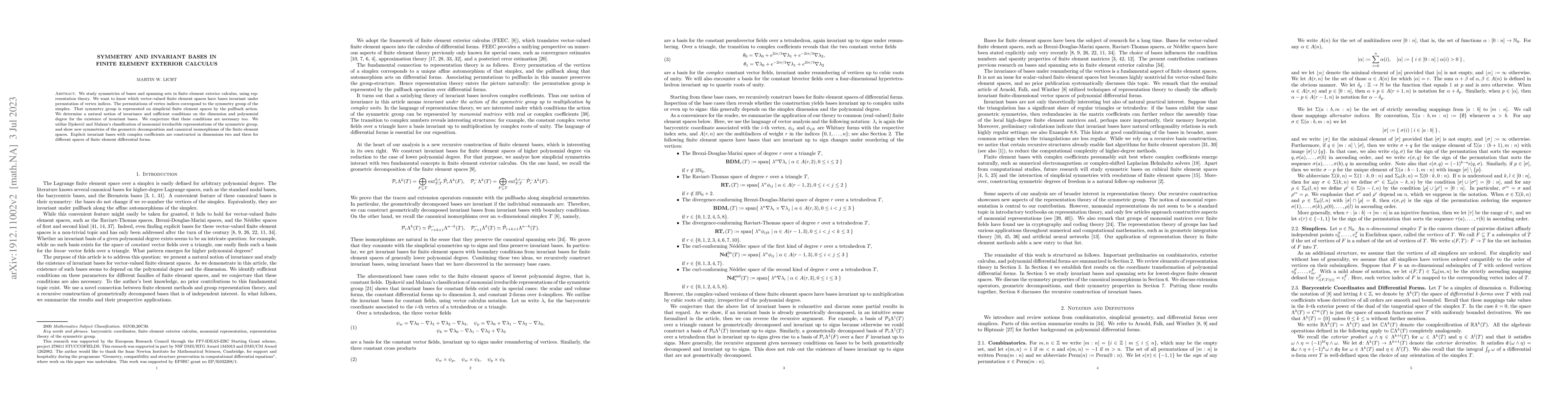 Thumbnail for Symmetry and Invariant Bases in Finite Element Exterior Calculus