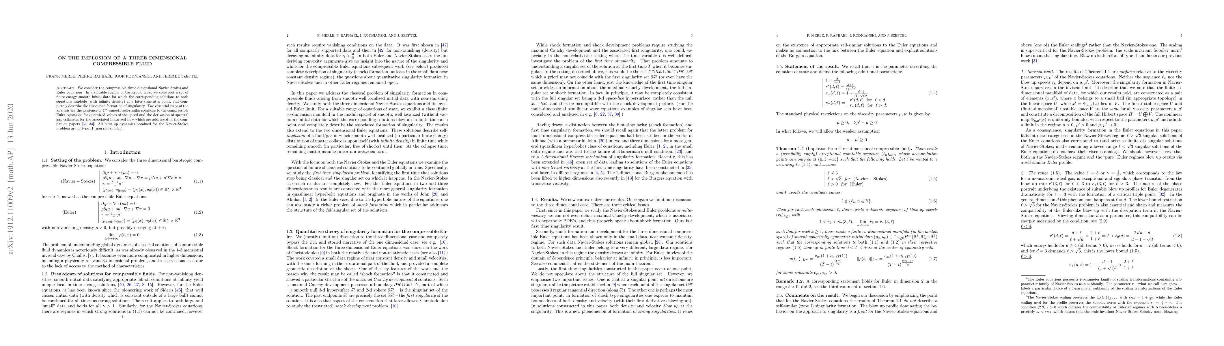 Thumbnail for On the implosion of a three dimensional compressible fluid