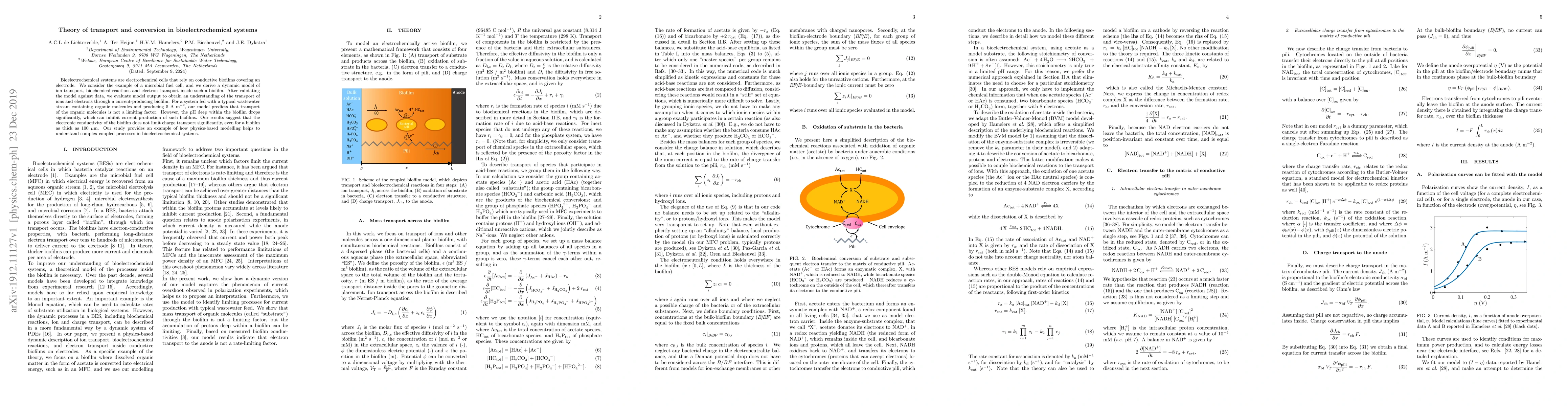 Thumbnail for Theory of Ion and Electron Transport Coupled with Biochemical
  Conversions in an Electroactive Biofilm