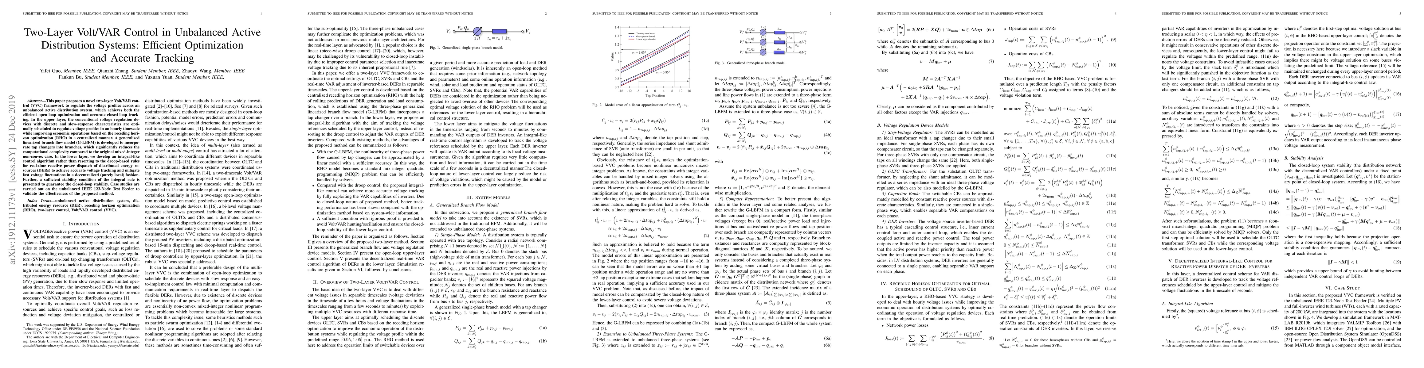 Thumbnail for Two-Layer Volt/VAR Control in Unbalanced Active Distribution Systems:
  Efficient Optimization and Accurate Tracking