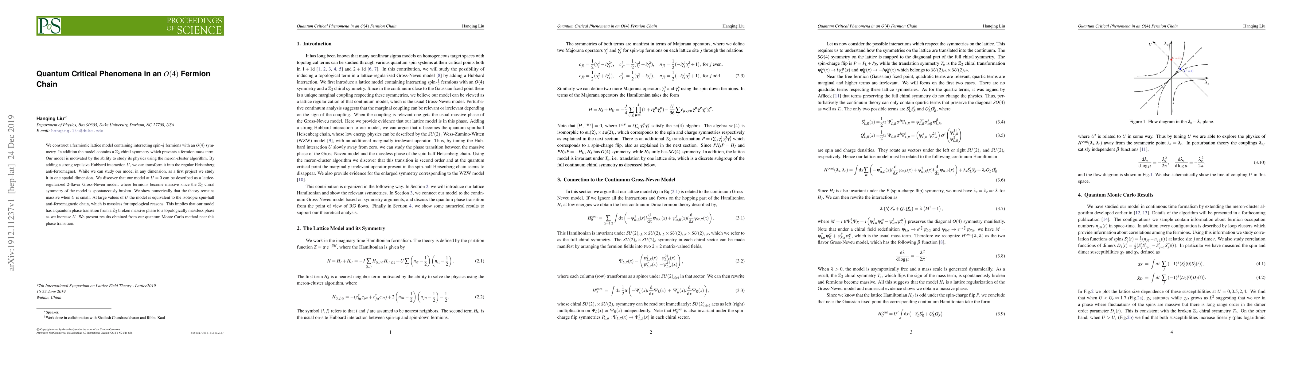 Thumbnail for Quantum Critical Phenomena in an $O(4)$ Fermion Chain